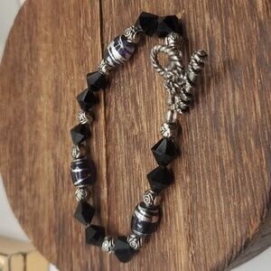 B2412 sterling silver estate Gothic rose bracelet‎